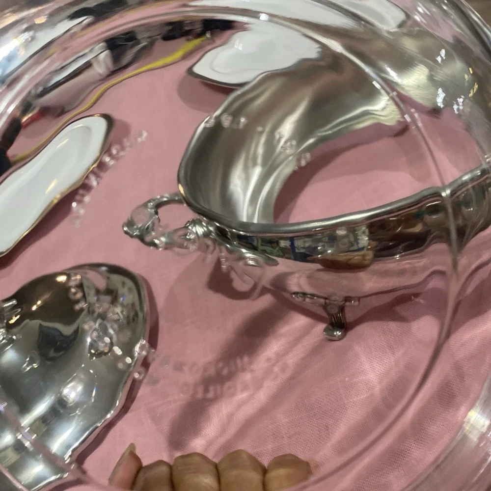 Vintage PYREX 2QT Silver Plated Chafing Dish Cradle Insert‎ & Cover